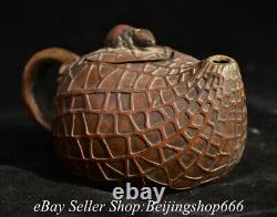 6.8 Old Chinese Bronze Gilt Fengshui Peanut Handle Kettle Teapot Statue