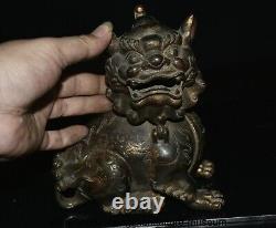 6.8 Old Chinese Copper Bronze Dynasty Fengshui Foo Fu Lion Censer