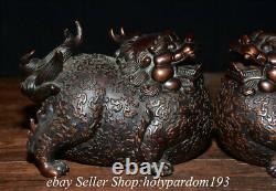 6 Marked Old Chinese Copper Fengshui Pi Xiu Unicorn Statue Pair
