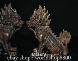 6 Old Chinese Bronze Gilt Feng Shui Qilin Kylin Dragon Beast Statue Pair