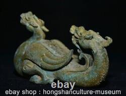 6 Old Chinese Bronze ware Fengshui Dragon Phoenix Beast Statue Sculpture