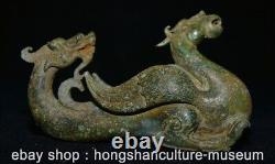 6 Old Chinese Bronze ware Fengshui Dragon Phoenix Beast Statue Sculpture