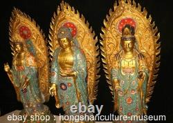 62 Old Chinese Bronze Cloisonne Gilt Fengshui Shakyamuni Guan yin Statue Set
