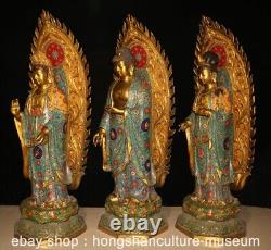 62 Old Chinese Bronze Cloisonne Gilt Fengshui Shakyamuni Guan yin Statue Set