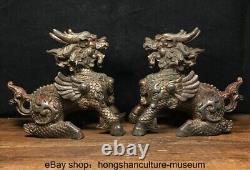 7.2 China Bronze Fengshui Animal kylin Beast Wealth Bixie Statue Pair