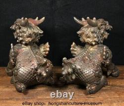 7.2 China Bronze Fengshui Animal kylin Beast Wealth Bixie Statue Pair