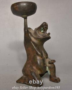 7.2 Old Chinese Bronze Beast Fengshui candle stick Statue Sculpture