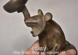 7.2 Old Chinese Bronze Beast Fengshui candle stick Statue Sculpture