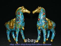 7 China Cloisonne enamel Bronze Gilt Fengshui Animal Horse Wealth Statue Pair