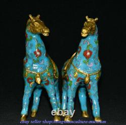 7 China Cloisonne enamel Bronze Gilt Fengshui Animal Horse Wealth Statue Pair