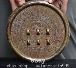 8.4 Old China Bronze Dynasty Fengshui Korean laser Pattern 6 Hole Bronze Mirror