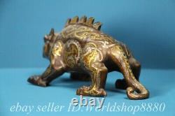 8.6 Old Chinese Copper Gilt Silver Fengshui Beast Statue Sculpture
