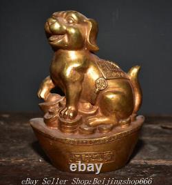 8 Marked OId Chinese Bronze Gilt Fengshui 12 Zodiac Year Dog Wealth Statue