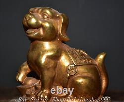 8 Marked OId Chinese Bronze Gilt Fengshui 12 Zodiac Year Dog Wealth Statue