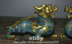 8 Old Chinese Bronze Cloisonne Enamel Fengshui Dragon Beast Statue Pair