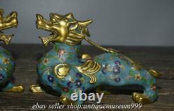 8 Old Chinese Bronze Cloisonne Enamel Fengshui Dragon Beast Statue Pair