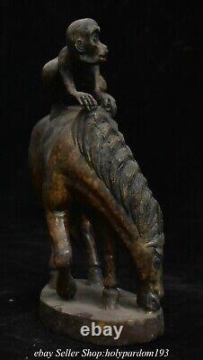8 Old Chinese Bronze Fengshui Monkey Ride Horse Statue Sculpture
