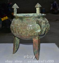 9.2 Ancient China Bronze Ware Dynasty Fengshui Beast Face Handle Incense Burner