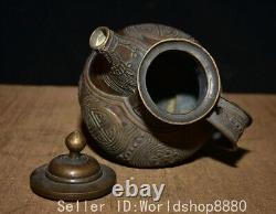 9.2 Ancient Chinese Dynasty Bronze Fengshui Flower Pattern Flagon Teapot Pot