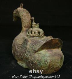 9.2 Old Chinese Bronze Ware Fengshui Animal Duck Kettle Statue Sculpture