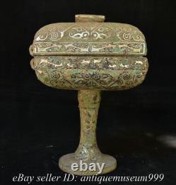 9.6 Antique Old Chinese Bronze Gilt Feng shui Double ear Wine vessel Cup