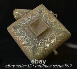9.6 Antique Old Chinese Bronze Gilt Feng shui Double ear Wine vessel Cup