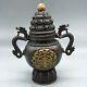 9 Chinese Ancient Fengshui Bronze Gilt Dragon FU Shou ncense Burner Censer