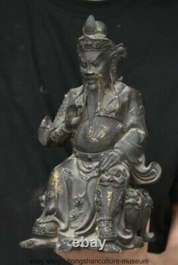 9 Old Chinese Bronze Gilt Feng Shui Guan Gong Yu General Seat Sculpture