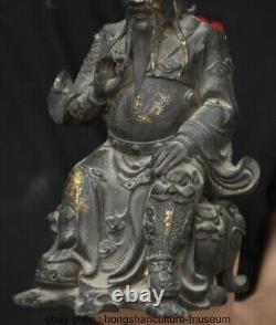 9 Old Chinese Bronze Gilt Feng Shui Guan Gong Yu General Seat Sculpture