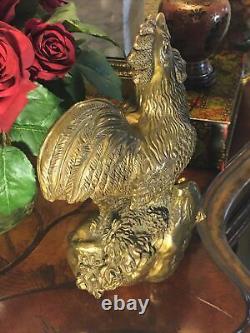Antique Signed By Artist Collect Folk Chinese Bronze Feng shui Rooster Statue