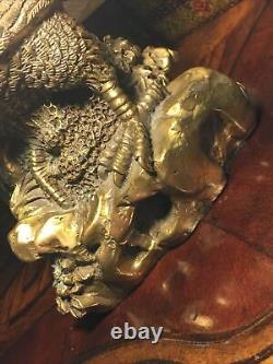 Antique Signed By Artist Collect Folk Chinese Bronze Feng shui Rooster Statue