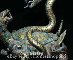 Bronze Argent Doré FengShui Animal Dieu Bête Xuanwu Tortue Serpent Statue