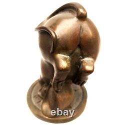 H 5.7 in Old China Bronze Carving Zodiac Animal Mouse Statue Fengshui Decoration