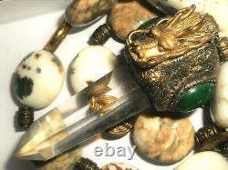 MASSIVE Asian Fengshui Dragon CRYSTAL QUARTZ JADE Amulet Gemstone Necklace