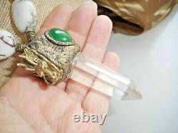 MASSIVE Asian Fengshui Dragon CRYSTAL QUARTZ JADE Amulet Gemstone Necklace