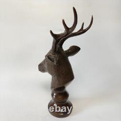 Old Bronze Fengshui Zodiac Animal wild antler deer horn Head Statue