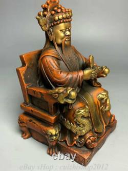 Old China Myth Purple Bronze Gild Fengshui Dragon King God Statue